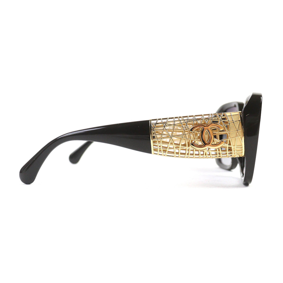 Excellent CHANEL COCO Mark Square Shape Eyewear Sunglasses Current Model Black 5532-A
