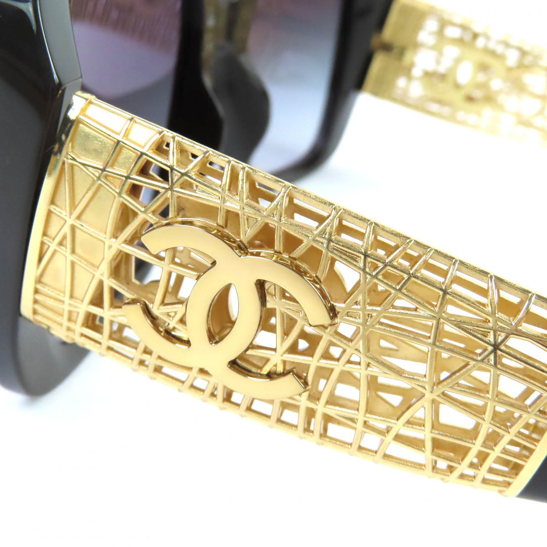 Excellent CHANEL COCO Mark Square Shape Eyewear Sunglasses Current Model Black 5532-A
