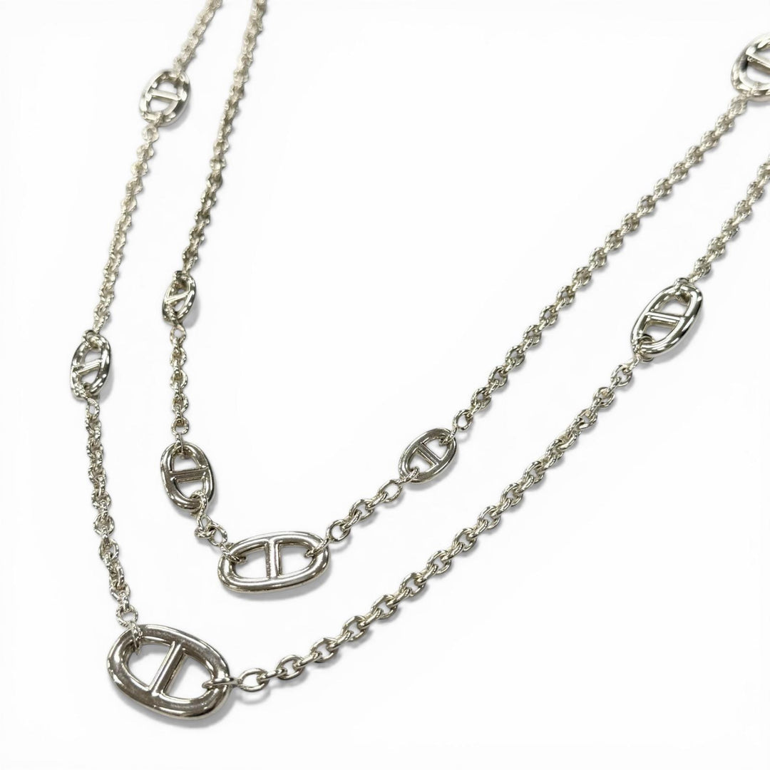 Great HERMES Necklace Chéne Dunkle Farandole Chain Silver 925 mens