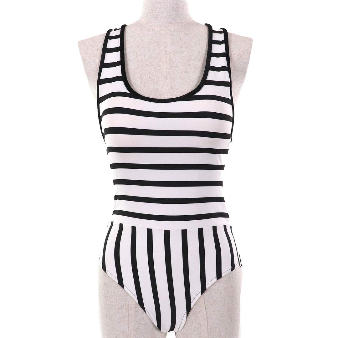 Pristine CHANEL COCO Mark Strap Pattern Swimwear Swimsuit 36 22C P71948