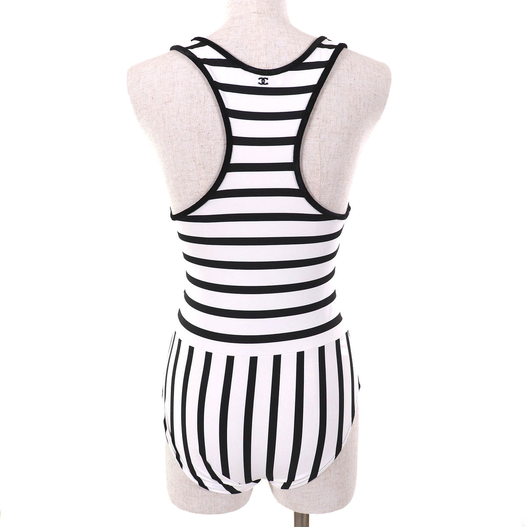 Pristine CHANEL COCO Mark Strap Pattern Swimwear Swimsuit 36 22C P71948