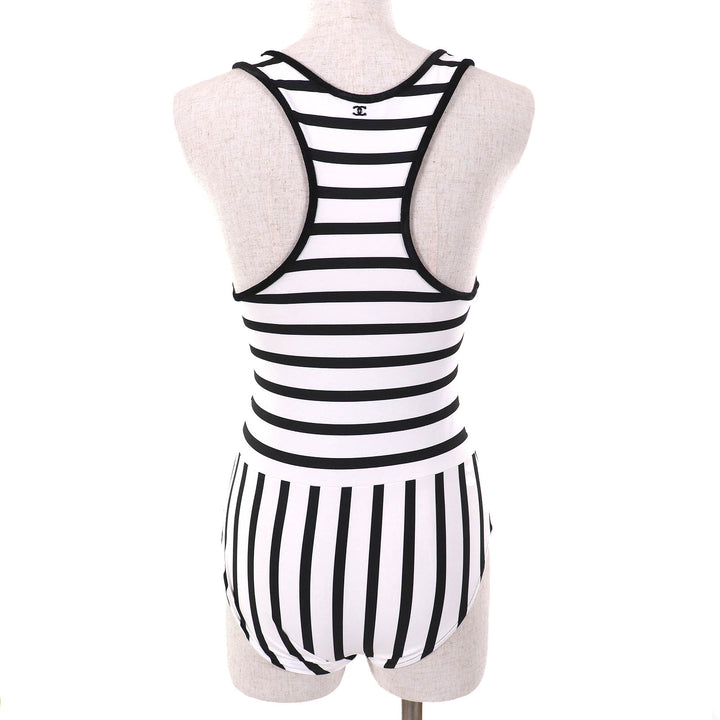 Pristine CHANEL COCO Mark Strap Pattern Swimwear Swimsuit 36 22C P71948