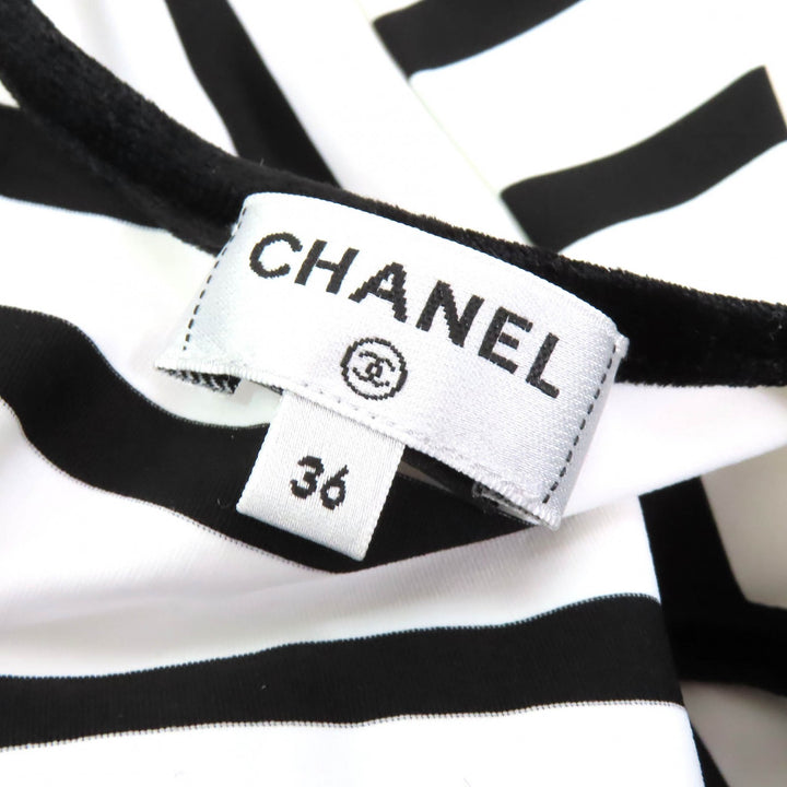 Pristine CHANEL COCO Mark Strap Pattern Swimwear Swimsuit 36 22C P71948