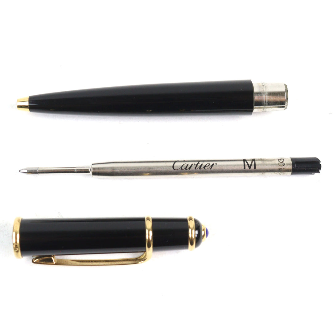 Very Good Cartier Ballpoint pen Diaboro de Cartier Logo engraved, blue gemstone