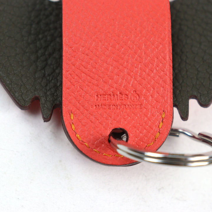 Pristine HERMES Bag charm Petite Ash Elephant Key ring Red leather Women