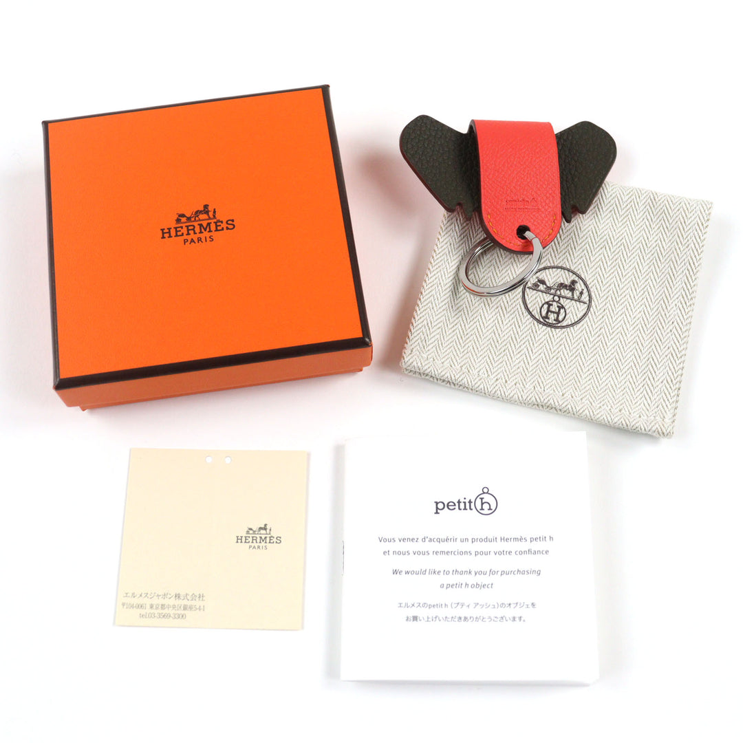Pristine HERMES Bag charm Petite Ash Elephant Key ring Red leather Women