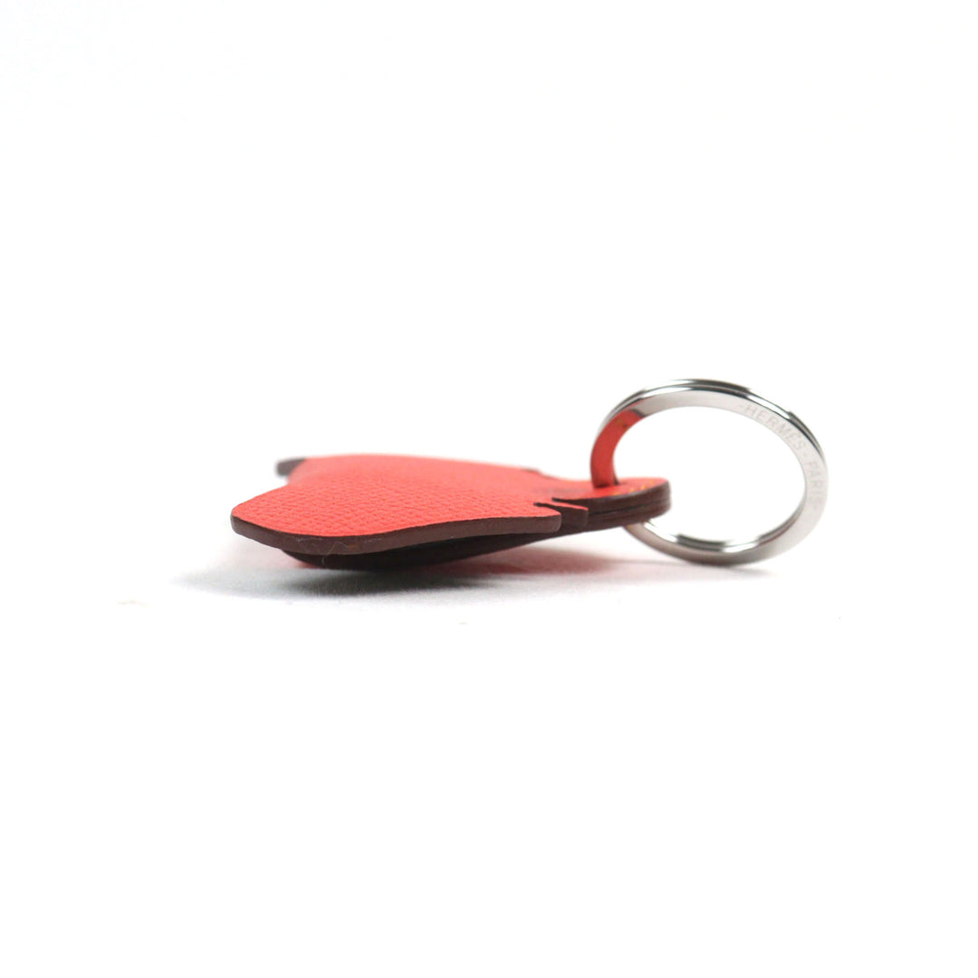 Pristine HERMES Bag charm Petite Ash Elephant Key ring Red leather Women
