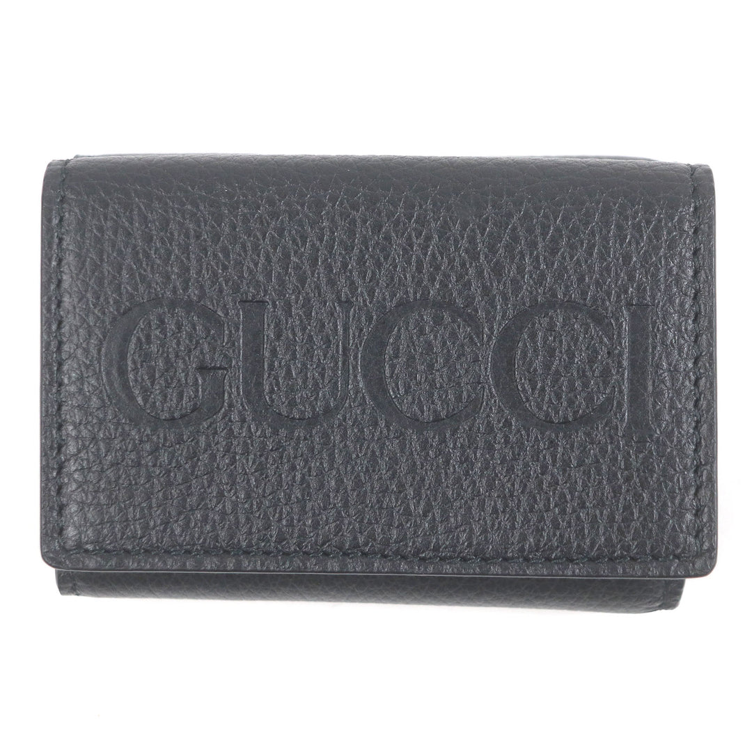 Pristine GUCCI Tri-fold wallet embossed logo compact wallet black leather mens 736151