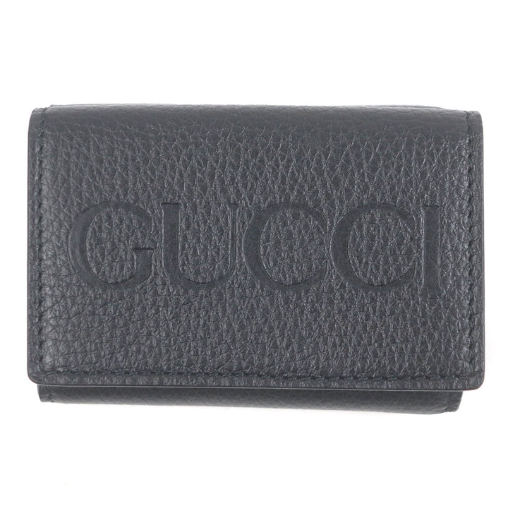 Pristine GUCCI Tri-fold wallet embossed logo compact wallet black leather mens 736151