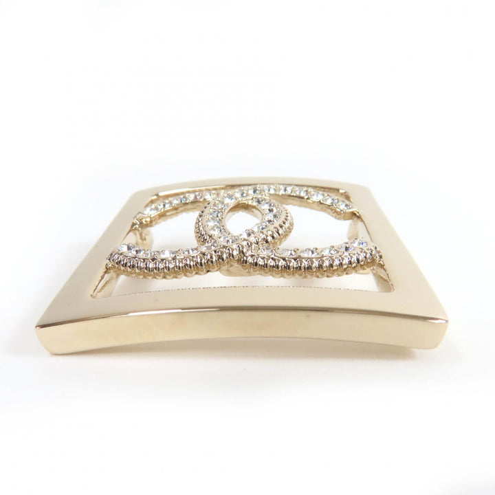 Excellent CHANEL Brooch COCO Mark rhinestone gold Women A23P