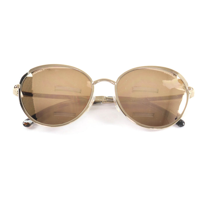 Excellent CHANEL sunglasses COCO Mark Boston Mirror Lens gold Women 4206