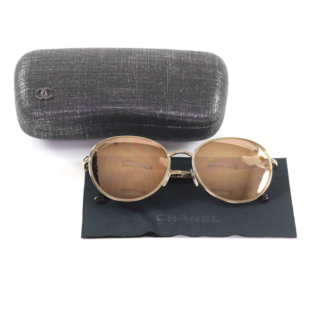 Excellent CHANEL sunglasses COCO Mark Boston Mirror Lens gold Women 4206