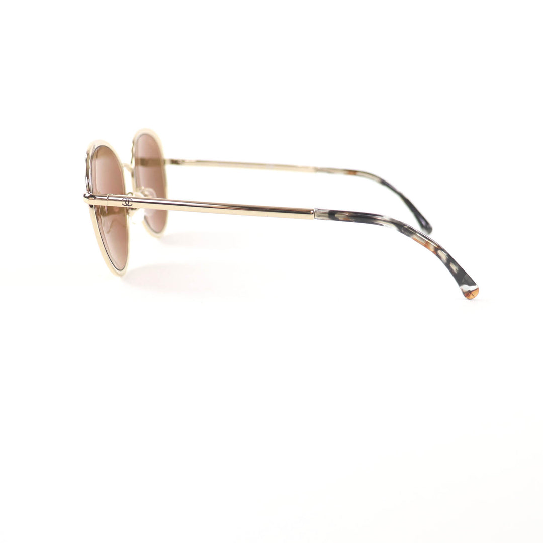 Excellent CHANEL sunglasses COCO Mark Boston Mirror Lens gold Women 4206