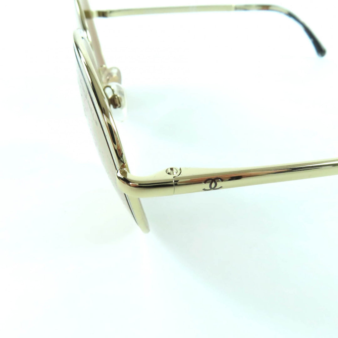 Excellent CHANEL sunglasses COCO Mark Boston Mirror Lens gold Women 4206