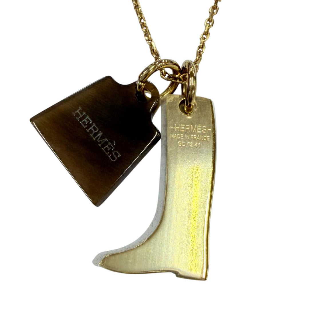Pristine HERMES Necklace Amulet Marokinie Necklace gold Buffalo horn Women