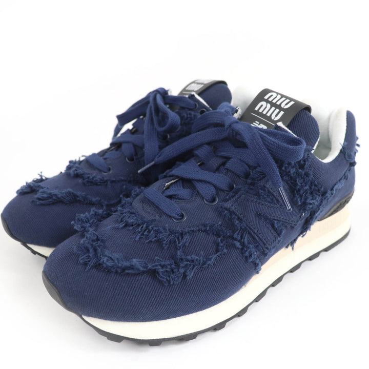 Excellent MIUMIU New Balance sneakers Logo fringed canvas Navy canvas Women 39 574