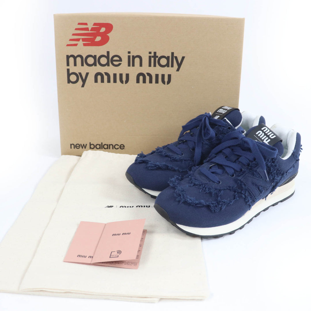 Excellent MIUMIU New Balance sneakers Logo fringed canvas Navy canvas Women 39 574