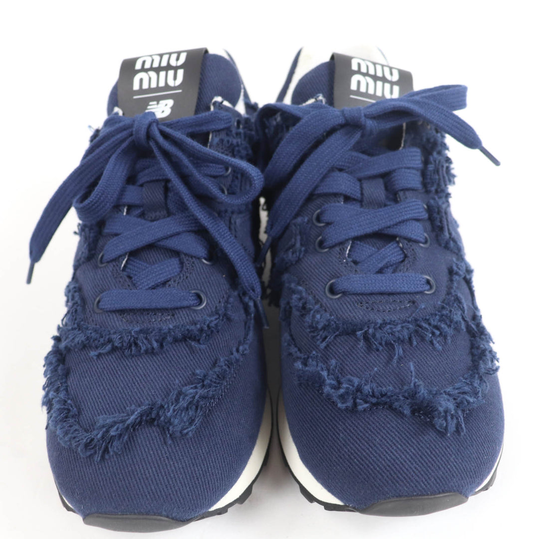 Excellent MIUMIU New Balance sneakers Logo fringed canvas Navy canvas Women 39 574