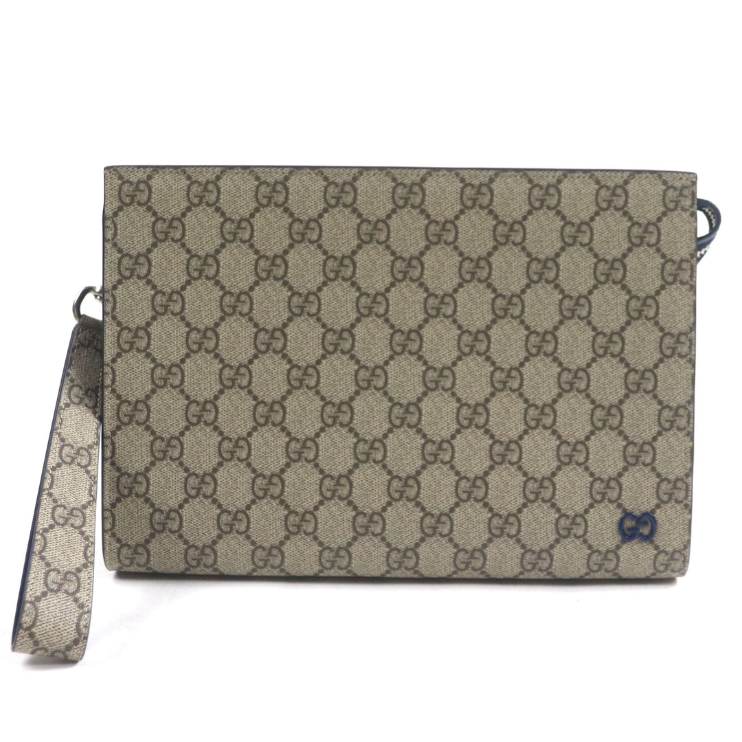 Pristine GUCCI Clutch bag Beige blue GG Supreme Canvas mens 768255