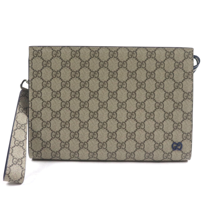 Pristine GUCCI Clutch bag Beige blue GG Supreme Canvas mens 768255