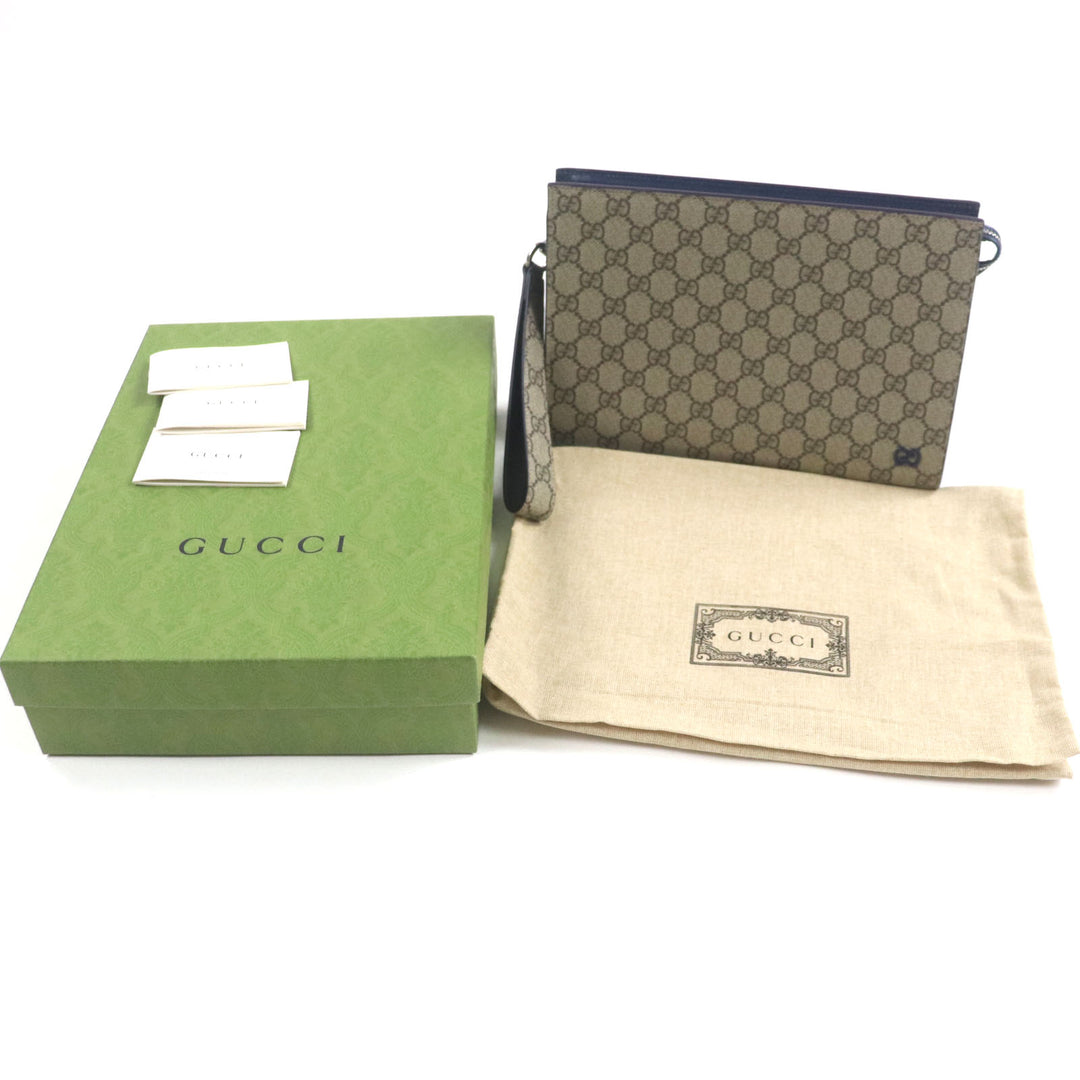 Pristine GUCCI Clutch bag Beige blue GG Supreme Canvas mens 768255