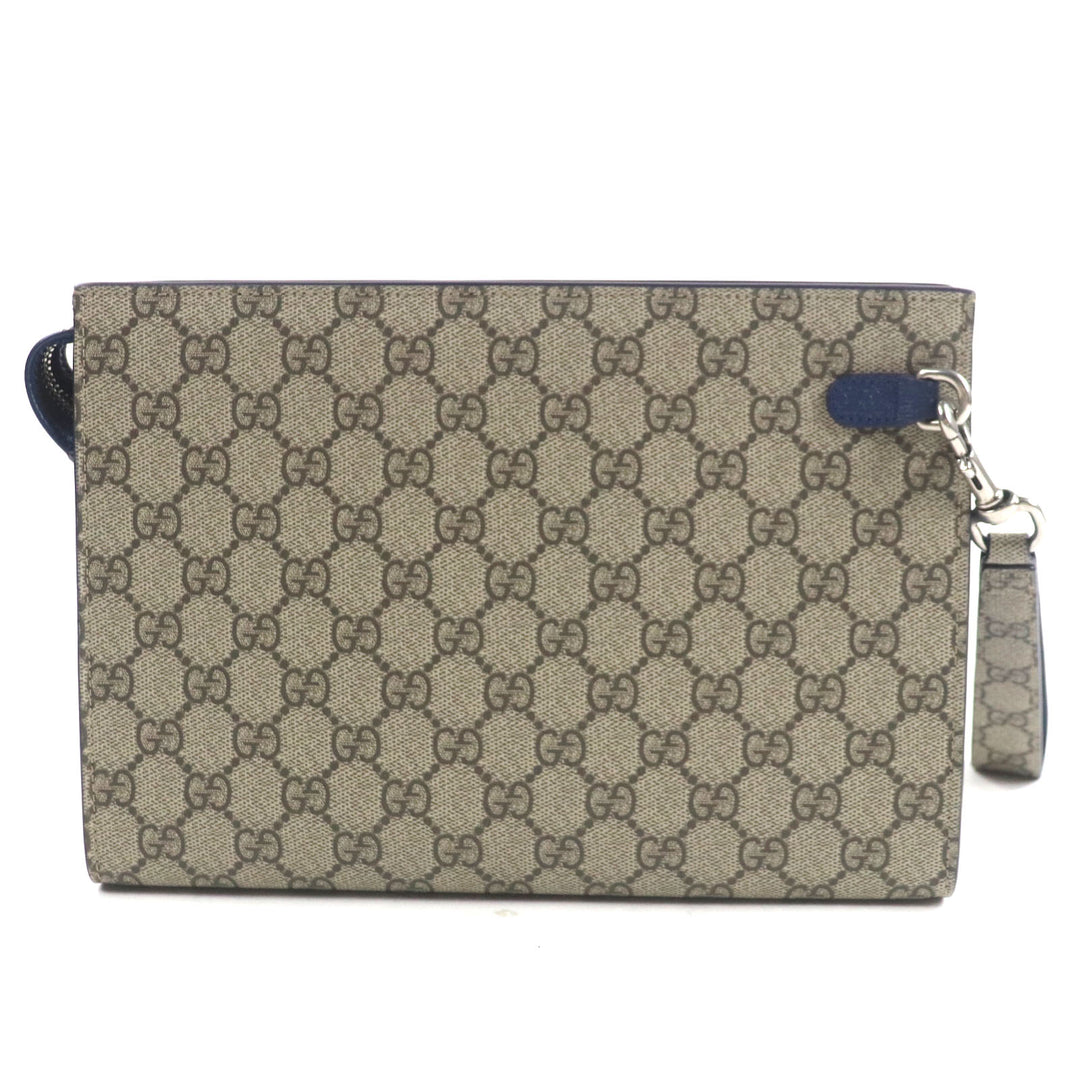 Pristine GUCCI Clutch bag Beige blue GG Supreme Canvas mens 768255