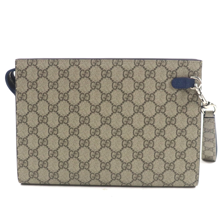 Pristine GUCCI Clutch bag Beige blue GG Supreme Canvas mens 768255
