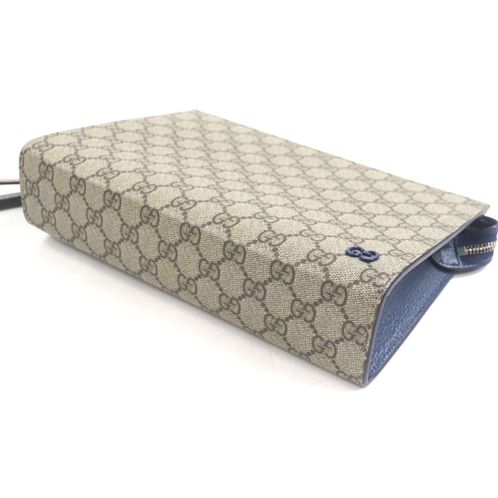 Pristine GUCCI Clutch bag Beige blue GG Supreme Canvas mens 768255