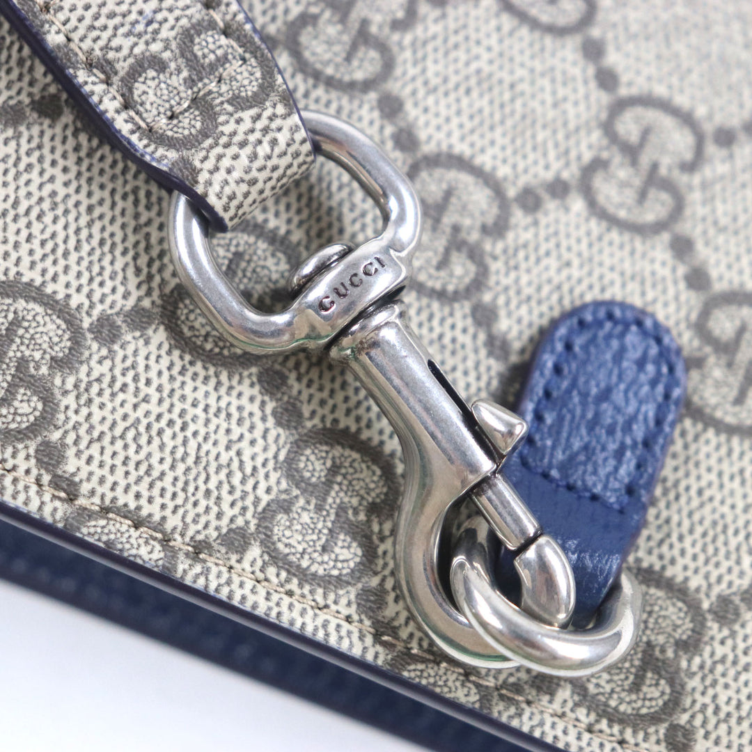 Pristine GUCCI Clutch bag Beige blue GG Supreme Canvas mens 768255