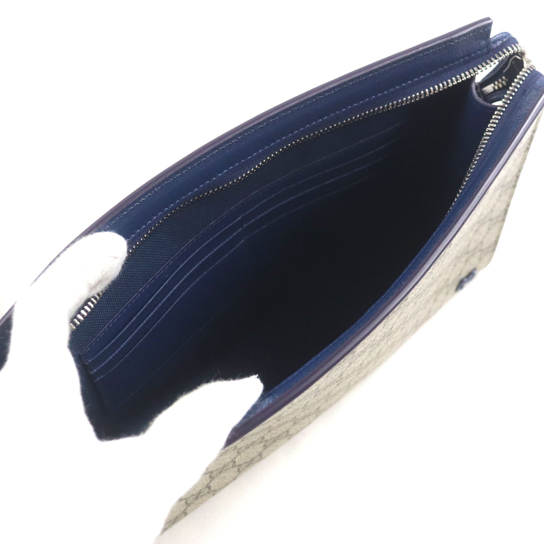 Pristine GUCCI Clutch bag Beige blue GG Supreme Canvas mens 768255