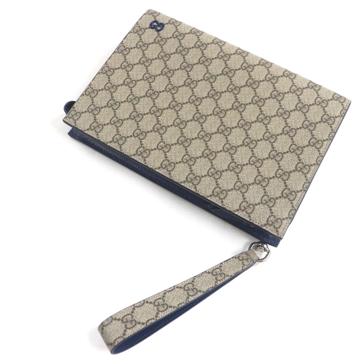 Pristine GUCCI Clutch bag Beige blue GG Supreme Canvas mens 768255