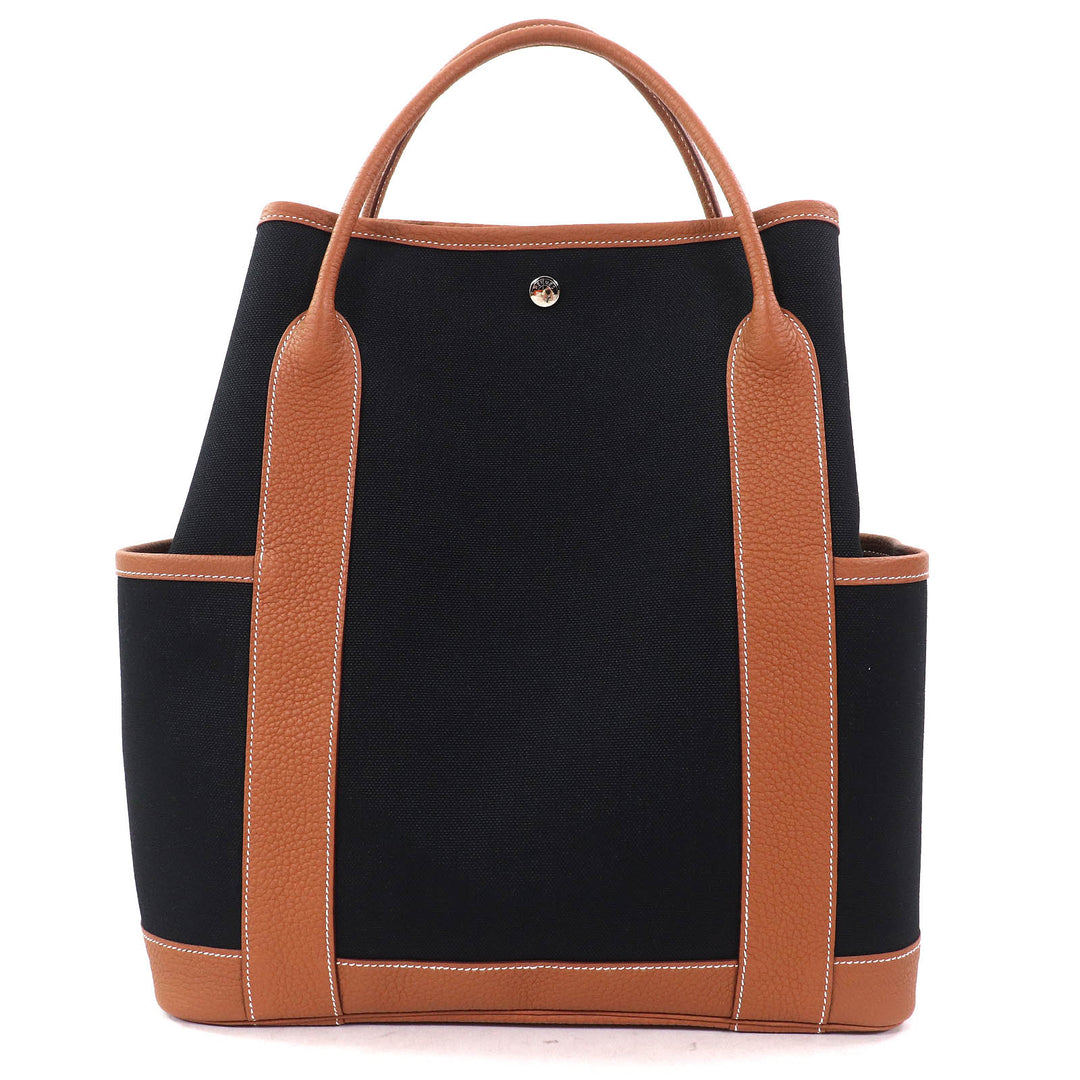 Pristine HERMES Tote Bag Garden Party Pocket Vertical black Toile Military Women