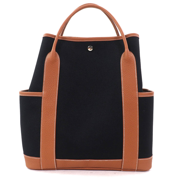 Pristine HERMES Tote Bag Garden Party Pocket Vertical black Toile Military Women