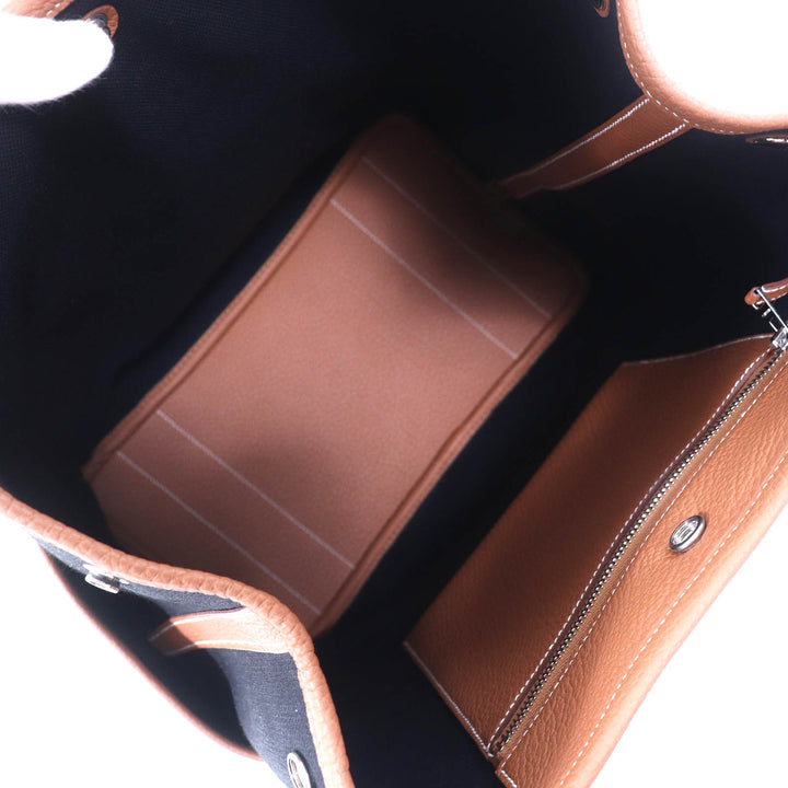 Pristine HERMES Tote Bag Garden Party Pocket Vertical black Toile Military Women