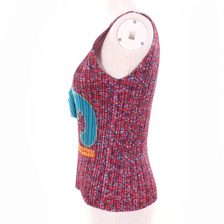 Excellent PLEATS PLEASE T-shirt Ganesha Sleeveless Red series polyester Women 3