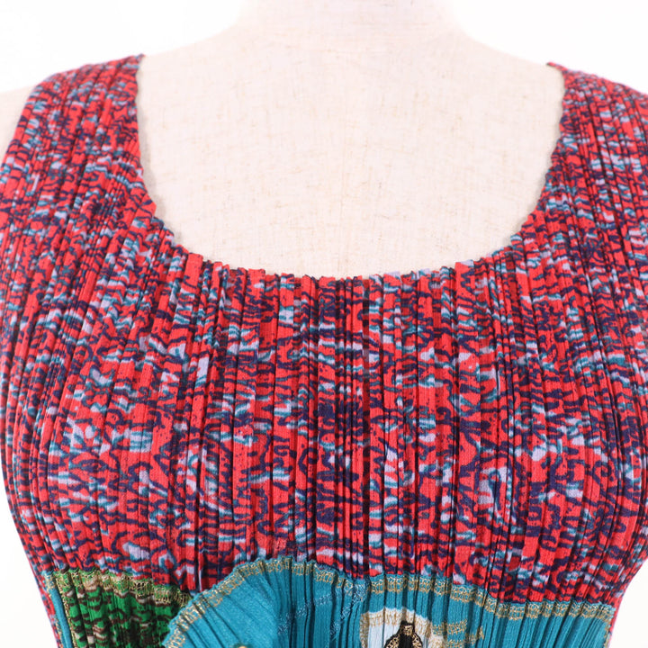 Excellent PLEATS PLEASE T-shirt Ganesha Sleeveless Red series polyester Women 3