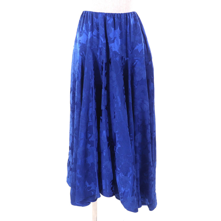 Excellent BALENCIAGA flare skirt Floral print long blue Rayon Women 36 625534