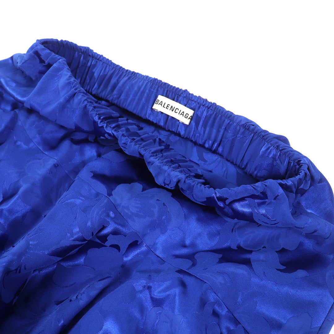 Excellent BALENCIAGA flare skirt Floral print long blue Rayon Women 36 625534