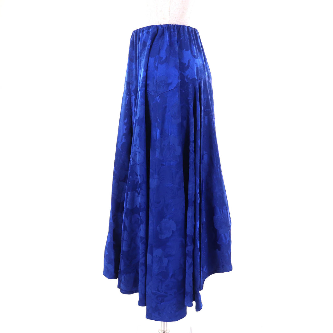 Excellent BALENCIAGA flare skirt Floral print long blue Rayon Women 36 625534