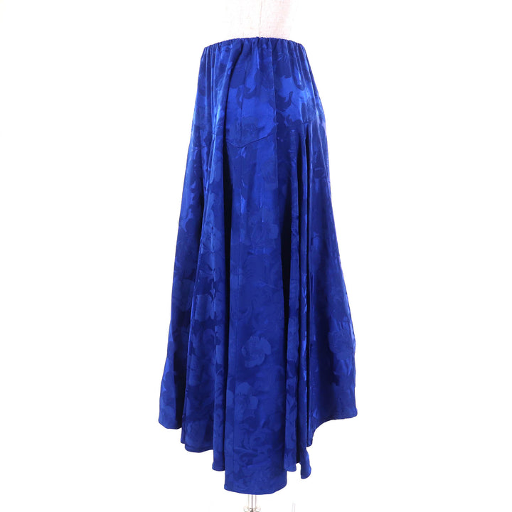 Excellent BALENCIAGA flare skirt Floral print long blue Rayon Women 36 625534