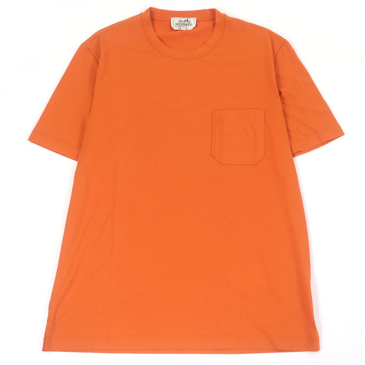 Pristine HERMES Short sleeve T-shirt H logo embroidery pocket Orange cotton