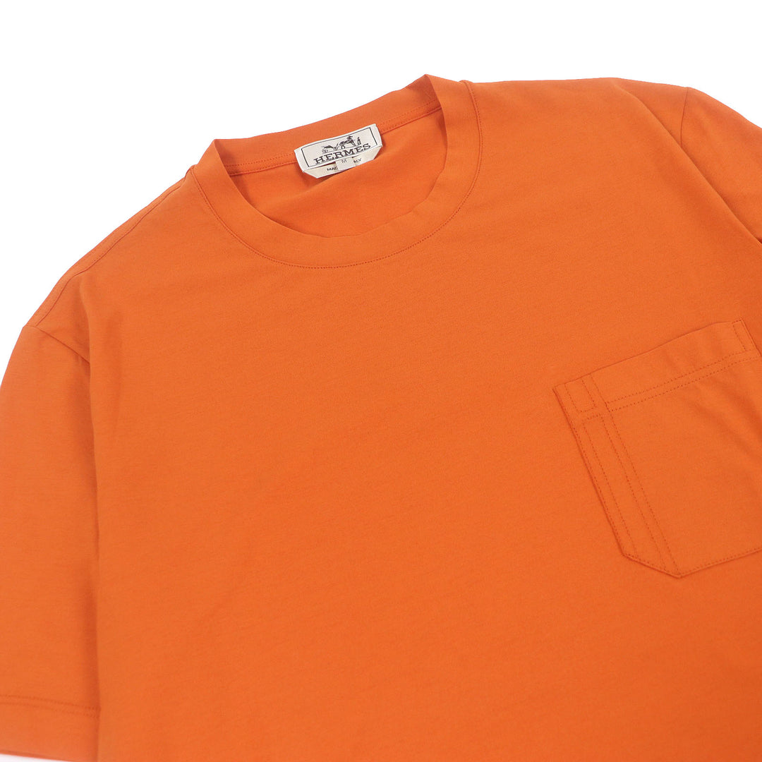 Pristine HERMES Short sleeve T-shirt H logo embroidery pocket Orange cotton