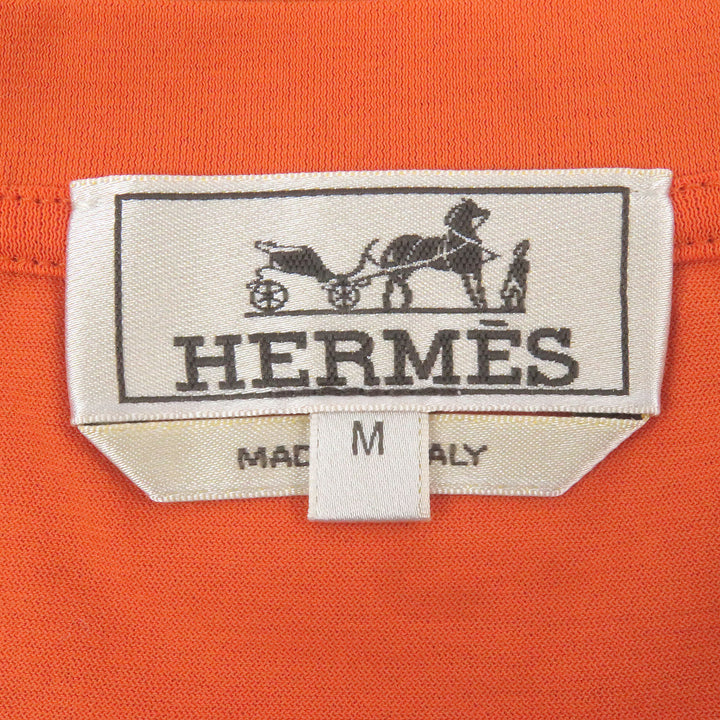 Pristine HERMES Short sleeve T-shirt H logo embroidery pocket Orange cotton