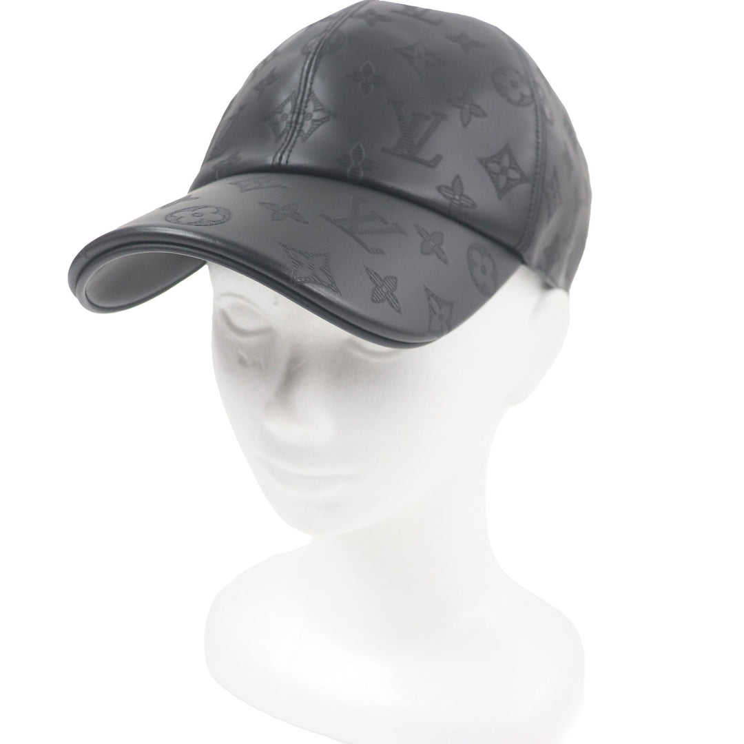 Great LOUIS VUITTON cap Cap Monogram Shadow All Leather Baseball black Cowhide
