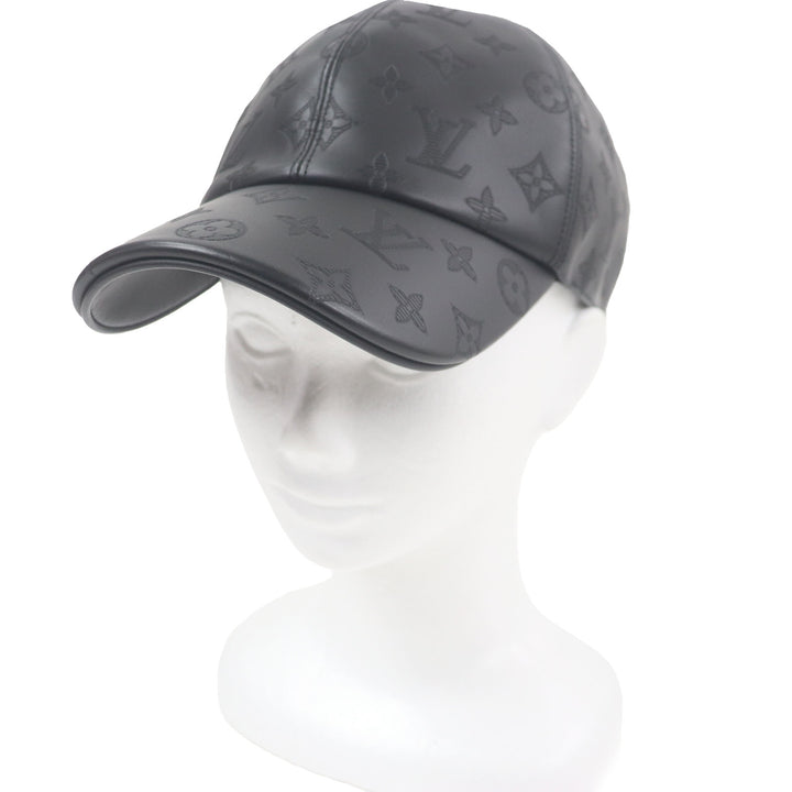 Great LOUIS VUITTON cap Cap Monogram Shadow All Leather Baseball black Cowhide