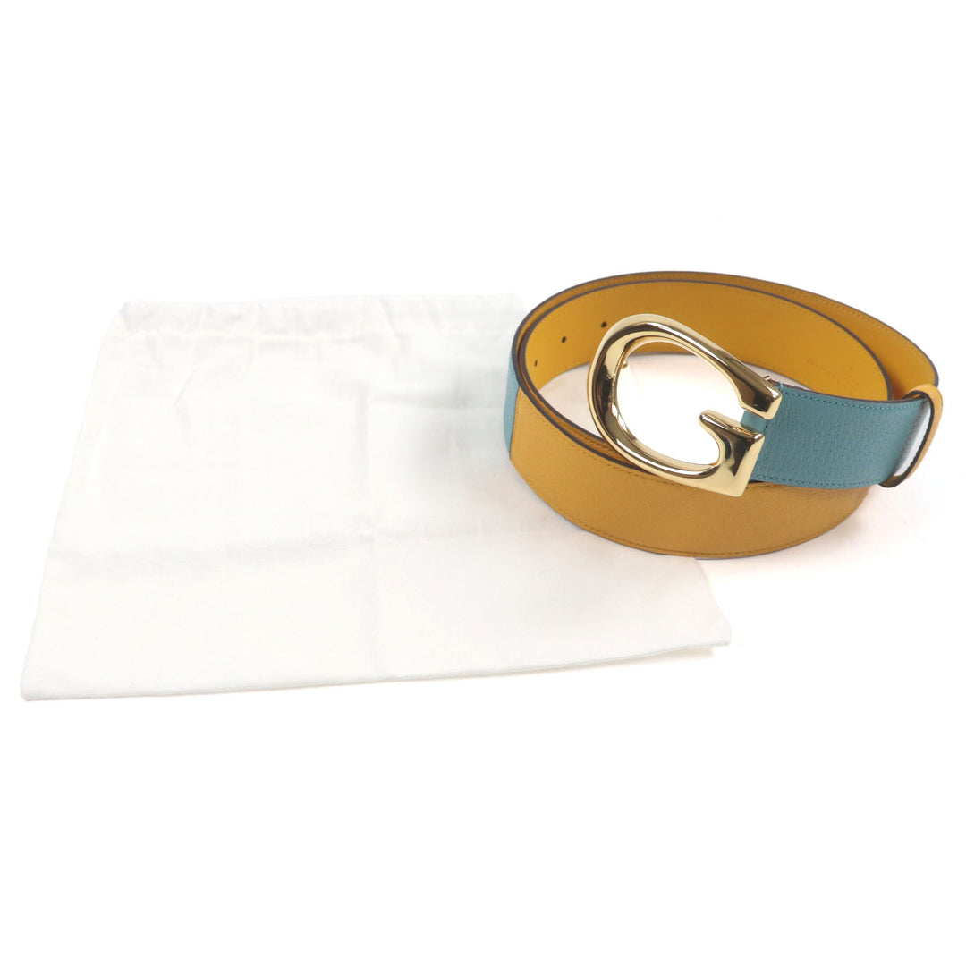 Excellent GUCCI belt G logo buckle leather Yellow blue leather mens 709954