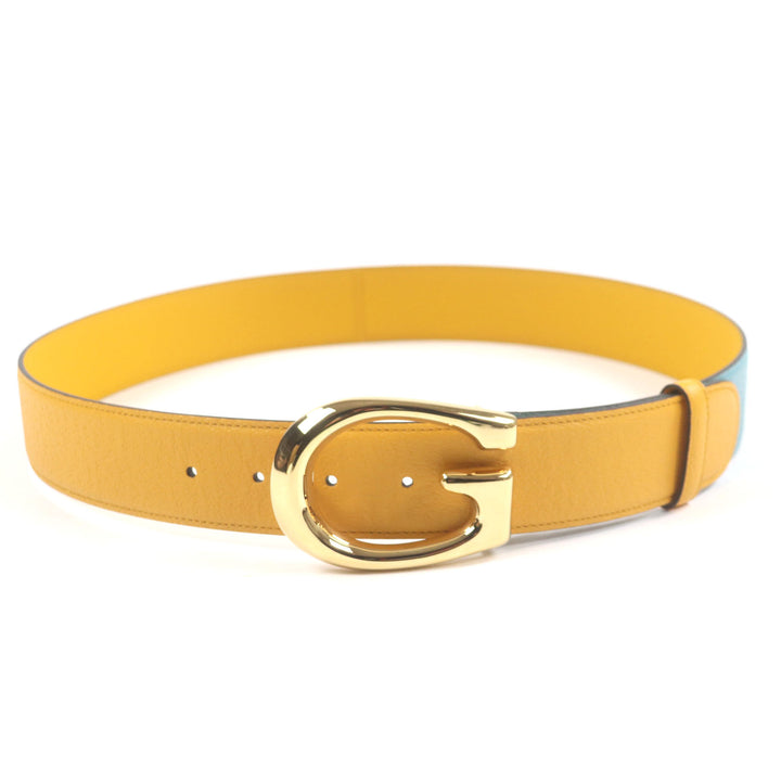Excellent GUCCI belt G logo buckle leather Yellow blue leather mens 709954