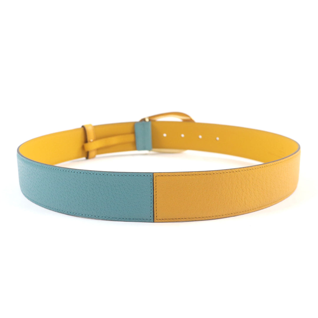 Excellent GUCCI belt G logo buckle leather Yellow blue leather mens 709954