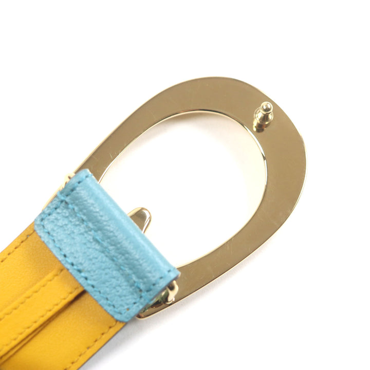 Excellent GUCCI belt G logo buckle leather Yellow blue leather mens 709954