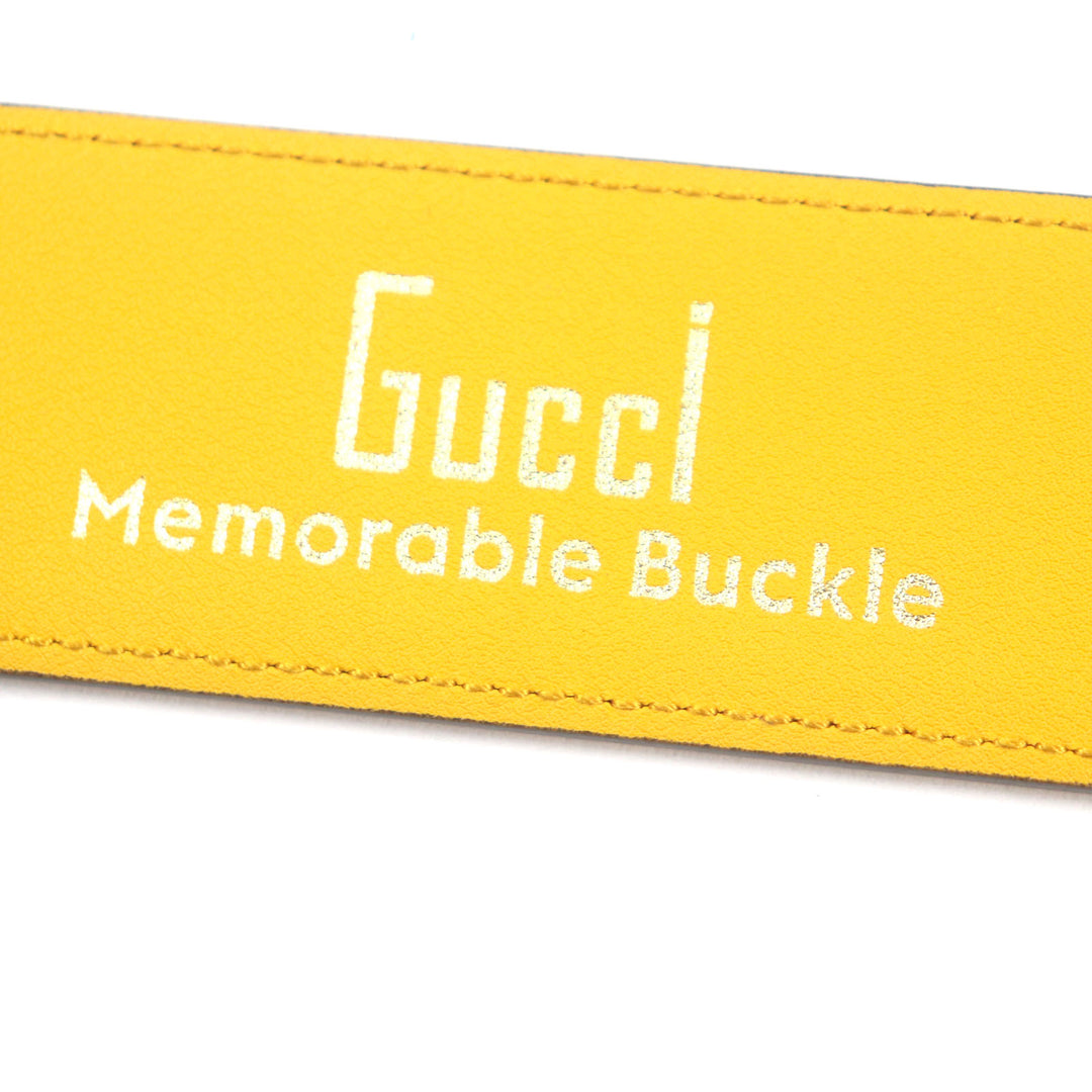 Excellent GUCCI belt G logo buckle leather Yellow blue leather mens 709954